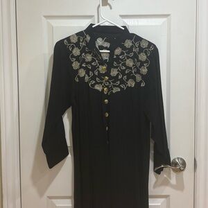 Elegant Black Dress with Gold Embroidery